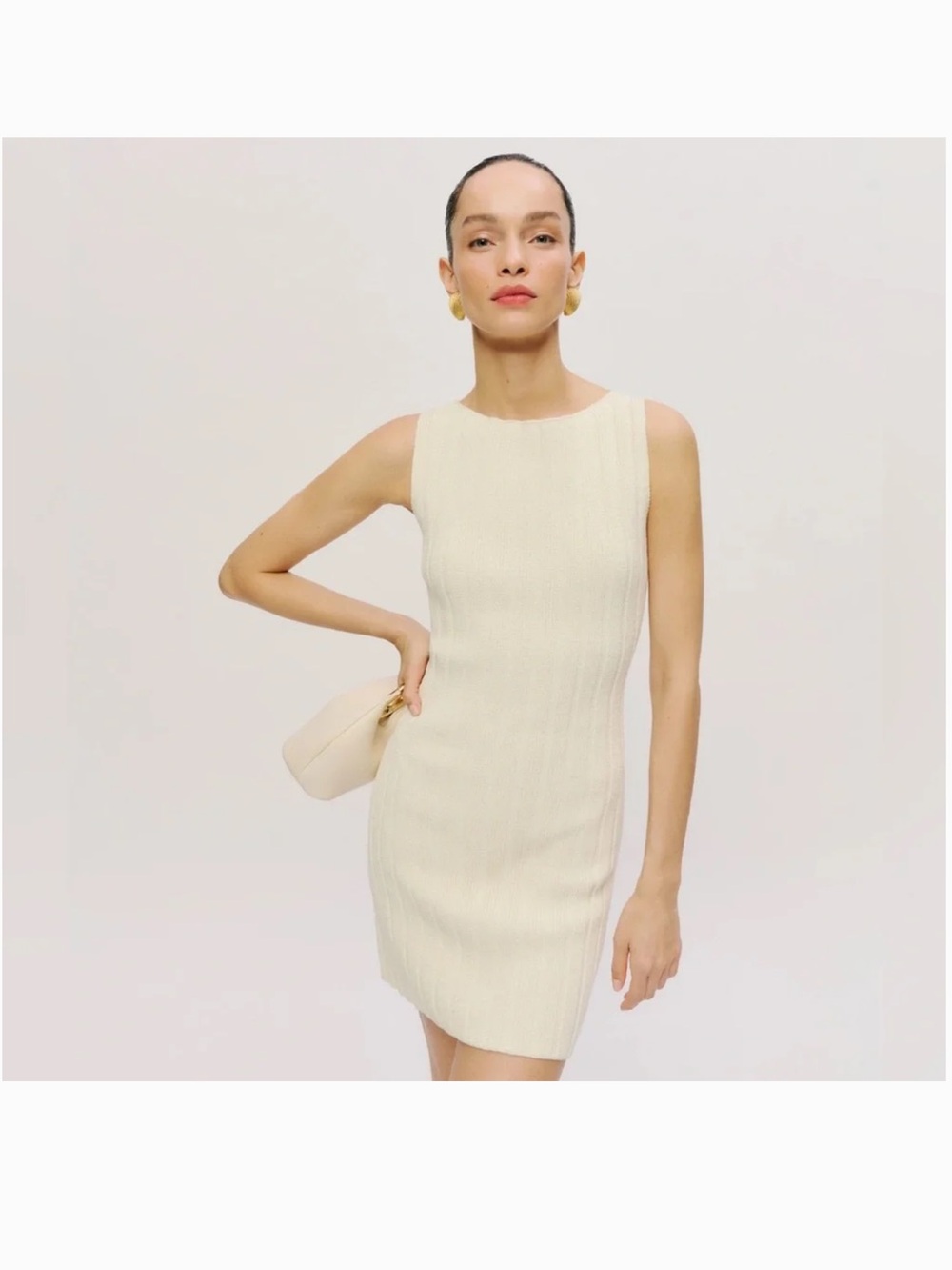 Reformation Cream Ribbed Sweater Dress